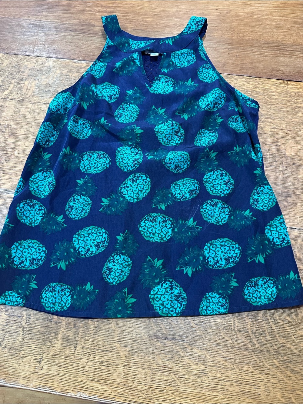 Market & Spruce Navy Tank Top with Teal Pineapple Print sz petite small